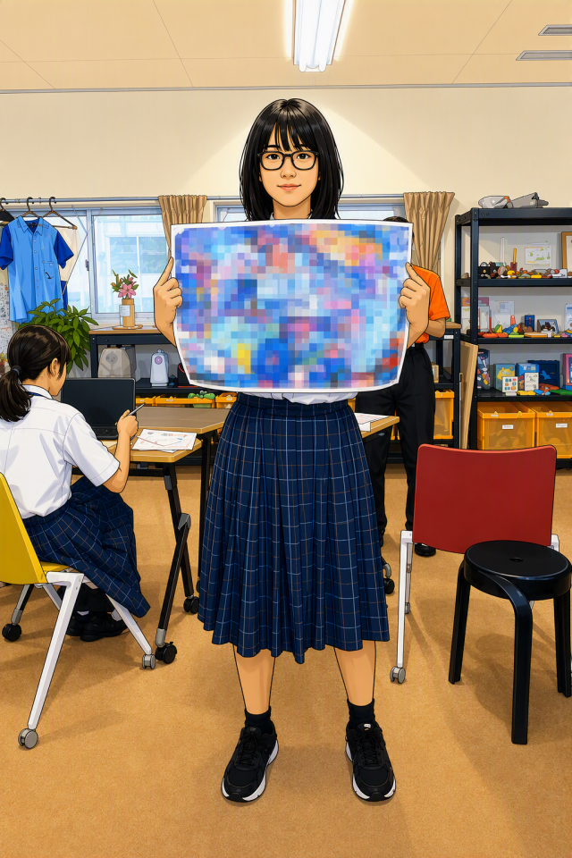 作品はまだ見せられませんのでモザイク処理としています