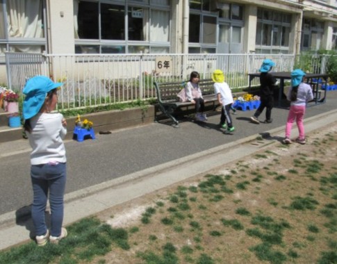 すみれ組は外で氷鬼をしています。